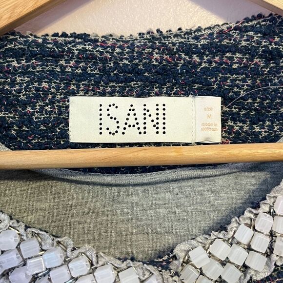 Anthropologie Isani Massey Cropped Tweed Beaded Jacket Boho Glam New Blue Medium - Picture 5 of 15